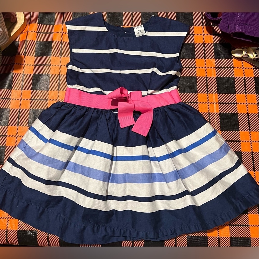 Carter’s Girls Navy & White Striped Dress with Pink Sash Size 2T EUC! 🩵🩷💙 - Picture 9 of 9
